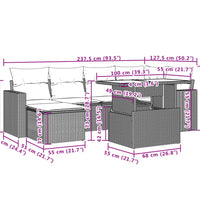 7-tlg. Garten-Sofagarnitur mit Kissen Hellgrau Poly Rattan