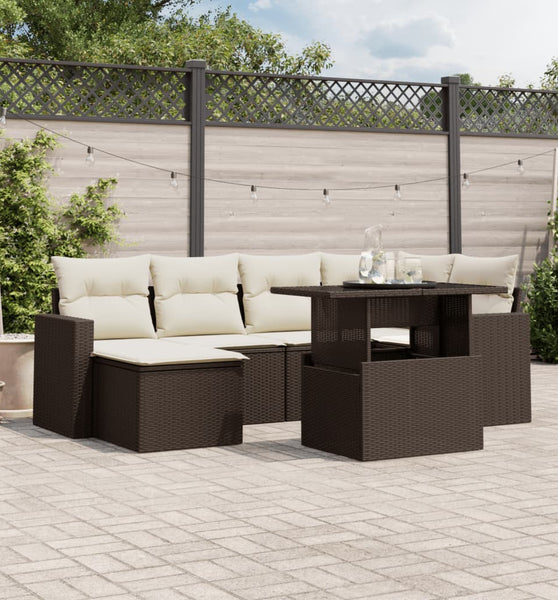 7-tlg. Garten-Sofagarnitur mit Kissen Braun Poly Rattan
