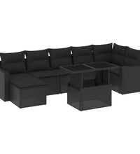 8-tlg. Garten-Sofagarnitur mit Kissen Schwarz Poly Rattan