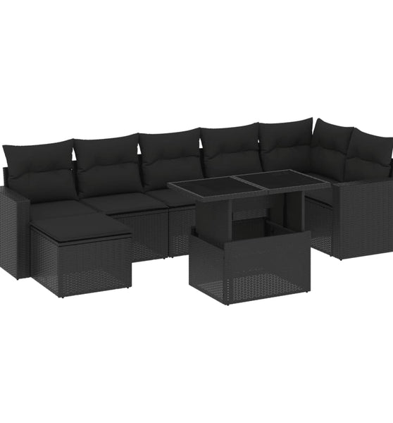 8-tlg. Garten-Sofagarnitur mit Kissen Schwarz Poly Rattan