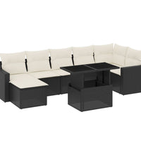 8-tlg. Garten-Sofagarnitur mit Kissen Schwarz Poly Rattan