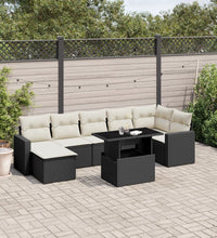 8-tlg. Garten-Sofagarnitur mit Kissen Schwarz Poly Rattan