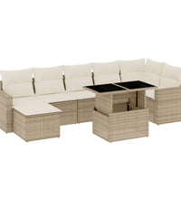 8-tlg. Garten-Sofagarnitur mit Kissen Beige Poly Rattan