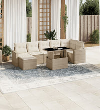 8-tlg. Garten-Sofagarnitur mit Kissen Beige Poly Rattan