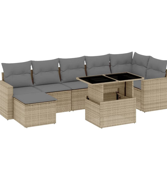8-tlg. Garten-Sofagarnitur mit Kissen Beige Poly Rattan