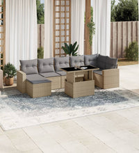 8-tlg. Garten-Sofagarnitur mit Kissen Beige Poly Rattan