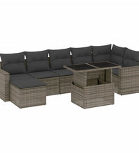 8-tlg. Garten-Sofagarnitur mit Kissen Grau Poly Rattan