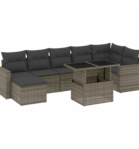 8-tlg. Garten-Sofagarnitur mit Kissen Grau Poly Rattan