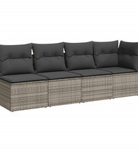 8-tlg. Garten-Sofagarnitur mit Kissen Grau Poly Rattan