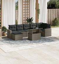 8-tlg. Garten-Sofagarnitur mit Kissen Grau Poly Rattan