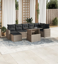 8-tlg. Garten-Sofagarnitur mit Kissen Hellgrau Poly Rattan