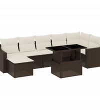 8-tlg. Garten-Sofagarnitur mit Kissen Braun Poly Rattan