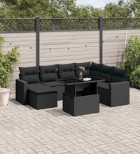 8-tlg. Garten-Sofagarnitur mit Kissen Schwarz Poly Rattan