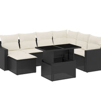 8-tlg. Garten-Sofagarnitur mit Kissen Schwarz Poly Rattan