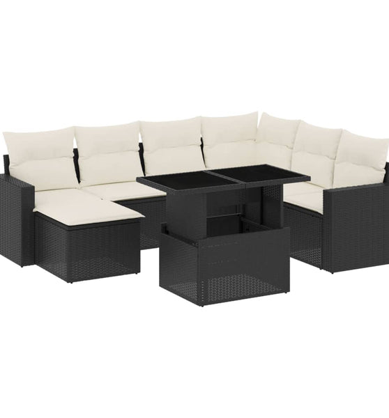 8-tlg. Garten-Sofagarnitur mit Kissen Schwarz Poly Rattan