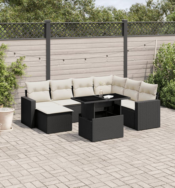 8-tlg. Garten-Sofagarnitur mit Kissen Schwarz Poly Rattan