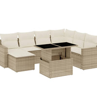 8-tlg. Garten-Sofagarnitur mit Kissen Beige Poly Rattan