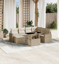 8-tlg. Garten-Sofagarnitur mit Kissen Beige Poly Rattan