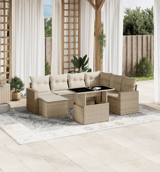 8-tlg. Garten-Sofagarnitur mit Kissen Beige Poly Rattan