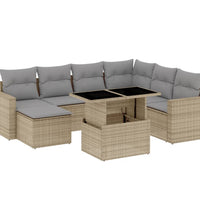 8-tlg. Garten-Sofagarnitur mit Kissen Beige Poly Rattan