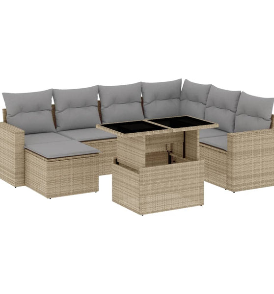 8-tlg. Garten-Sofagarnitur mit Kissen Beige Poly Rattan