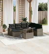 8-tlg. Garten-Sofagarnitur mit Kissen Grau Poly Rattan