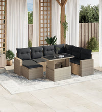 8-tlg. Garten-Sofagarnitur mit Kissen Hellgrau Poly Rattan