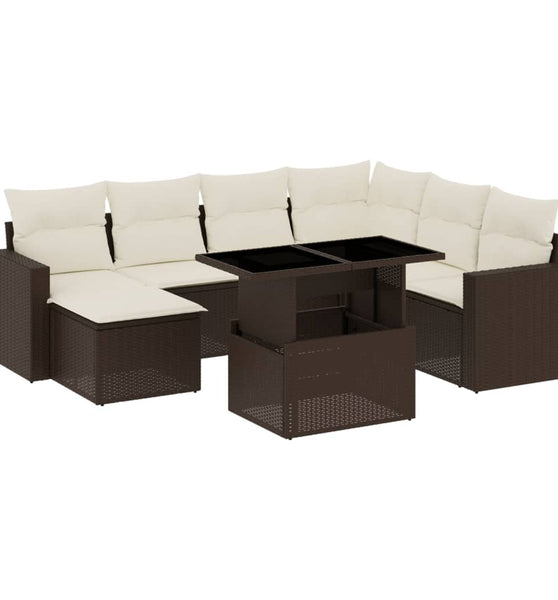 8-tlg. Garten-Sofagarnitur mit Kissen Braun Poly Rattan