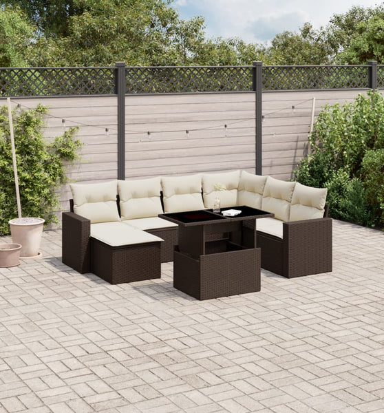 8-tlg. Garten-Sofagarnitur mit Kissen Braun Poly Rattan