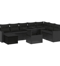 9-tlg. Garten-Sofagarnitur mit Kissen Schwarz Poly Rattan