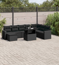 9-tlg. Garten-Sofagarnitur mit Kissen Schwarz Poly Rattan