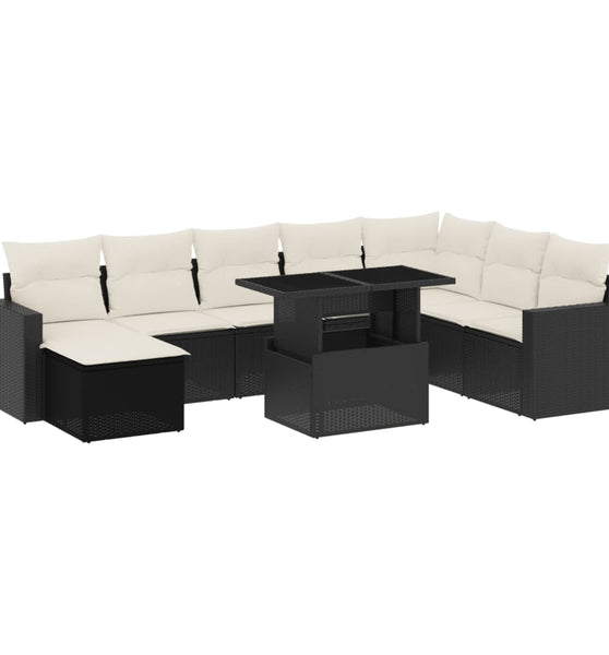 9-tlg. Garten-Sofagarnitur mit Kissen Schwarz Poly Rattan