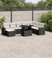 9-tlg. Garten-Sofagarnitur mit Kissen Schwarz Poly Rattan