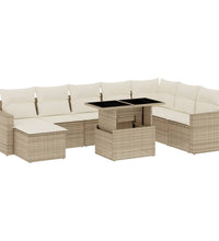 9-tlg. Garten-Sofagarnitur mit Kissen Beige Poly Rattan