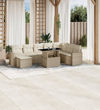9-tlg. Garten-Sofagarnitur mit Kissen Beige Poly Rattan