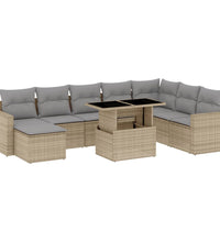 9-tlg. Garten-Sofagarnitur mit Kissen Beige Poly Rattan