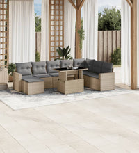 9-tlg. Garten-Sofagarnitur mit Kissen Beige Poly Rattan