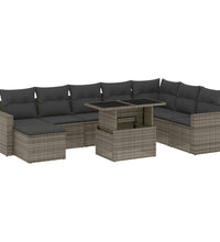 9-tlg. Garten-Sofagarnitur mit Kissen Grau Poly Rattan
