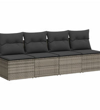 9-tlg. Garten-Sofagarnitur mit Kissen Grau Poly Rattan