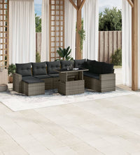 9-tlg. Garten-Sofagarnitur mit Kissen Grau Poly Rattan