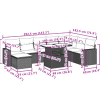 9-tlg. Garten-Sofagarnitur mit Kissen Hellgrau Poly Rattan