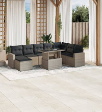 9-tlg. Garten-Sofagarnitur mit Kissen Hellgrau Poly Rattan