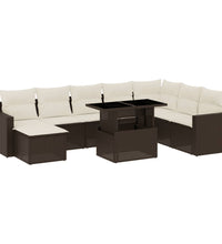9-tlg. Garten-Sofagarnitur mit Kissen Braun Poly Rattan