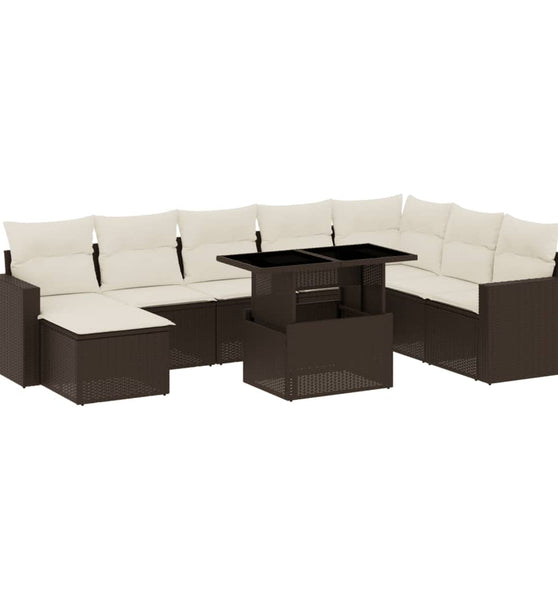 9-tlg. Garten-Sofagarnitur mit Kissen Braun Poly Rattan