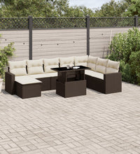 9-tlg. Garten-Sofagarnitur mit Kissen Braun Poly Rattan