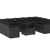 10-tlg. Garten-Sofagarnitur mit Kissen Schwarz Poly Rattan