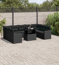 10-tlg. Garten-Sofagarnitur mit Kissen Schwarz Poly Rattan
