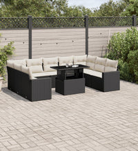 10-tlg. Garten-Sofagarnitur mit Kissen Schwarz Poly Rattan