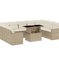 10-tlg. Garten-Sofagarnitur mit Kissen Beige Poly Rattan