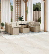 10-tlg. Garten-Sofagarnitur mit Kissen Beige Poly Rattan